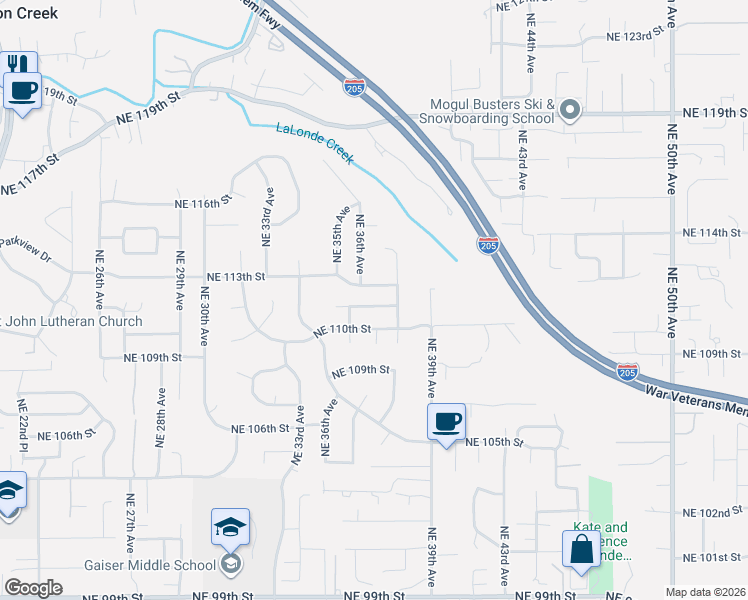 map of restaurants, bars, coffee shops, grocery stores, and more near 3616 Northeast 111th Street in Vancouver