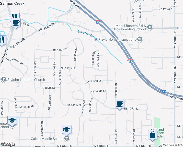 map of restaurants, bars, coffee shops, grocery stores, and more near 3514 Northeast 111th Circle in Vancouver