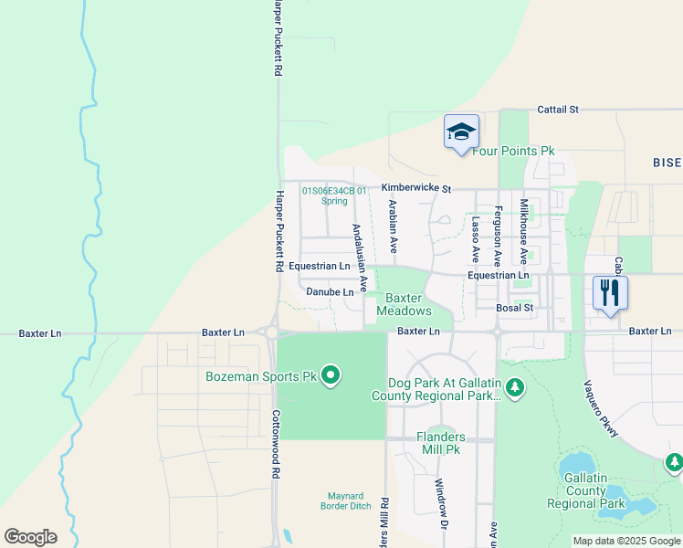 map of restaurants, bars, coffee shops, grocery stores, and more near 4544 Equestrian Lane in Bozeman