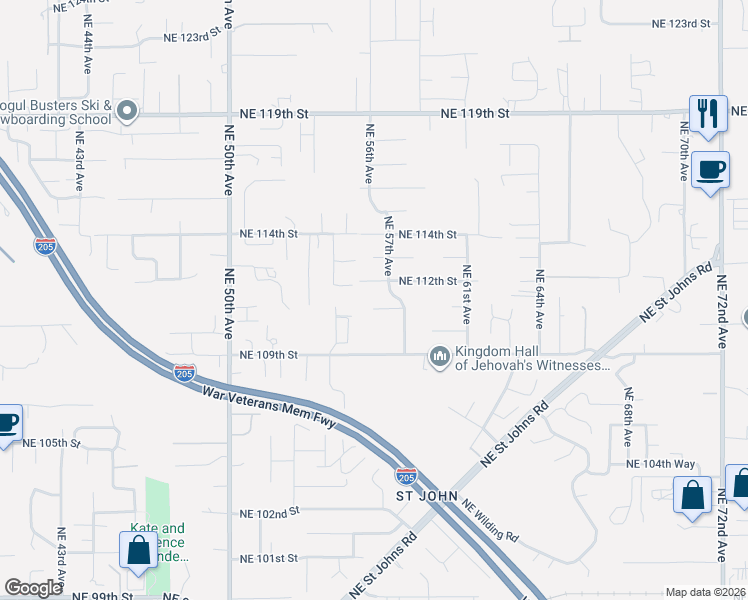 map of restaurants, bars, coffee shops, grocery stores, and more near 5516 Northeast 111th Street in Vancouver