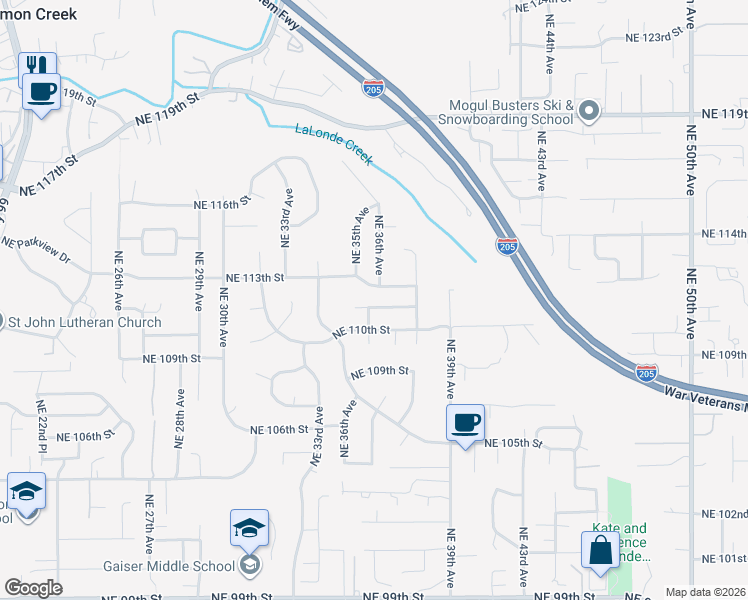 map of restaurants, bars, coffee shops, grocery stores, and more near 3604 Northeast 111th Street in Vancouver
