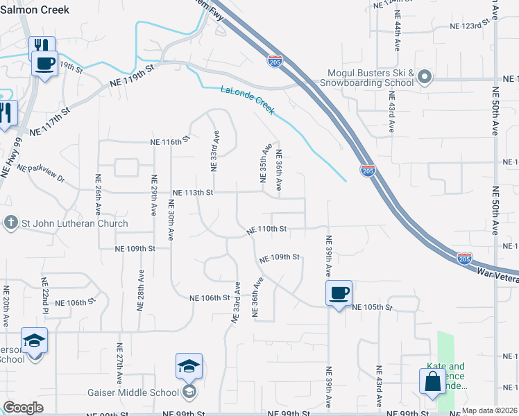 map of restaurants, bars, coffee shops, grocery stores, and more near 3514 Northeast 111th Circle in Vancouver