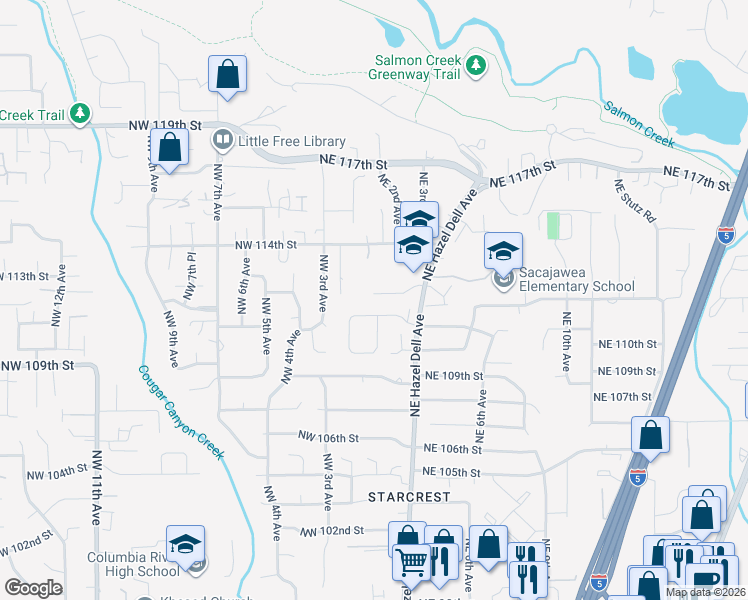 map of restaurants, bars, coffee shops, grocery stores, and more near 107 Northeast 112th Street in Vancouver