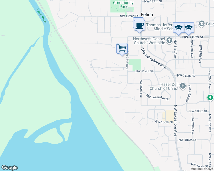 map of restaurants, bars, coffee shops, grocery stores, and more near 4101 Northwest 112th Way in Vancouver