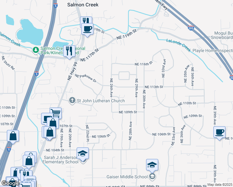 map of restaurants, bars, coffee shops, grocery stores, and more near 2608 Northeast 111th Street in Vancouver