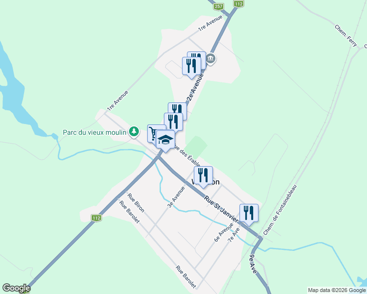 map of restaurants, bars, coffee shops, grocery stores, and more near 161 Rue des Érables in Weedon