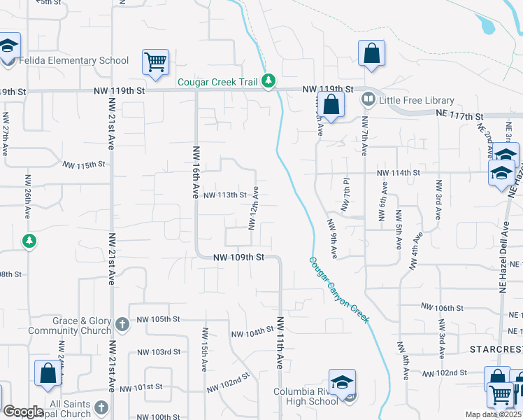 map of restaurants, bars, coffee shops, grocery stores, and more near 1117 Northwest 112th Street in Vancouver