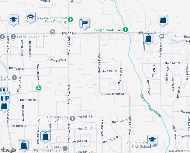 map of restaurants, bars, coffee shops, grocery stores, and more near 11119 Northwest 17th Avenue in Vancouver