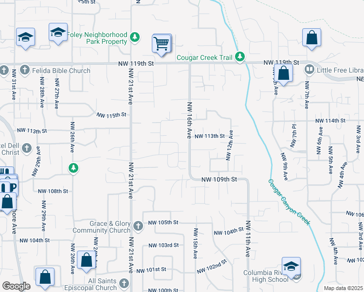 map of restaurants, bars, coffee shops, grocery stores, and more near 11119 Northwest 17th Avenue in Vancouver