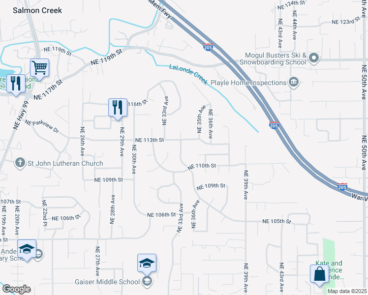 map of restaurants, bars, coffee shops, grocery stores, and more near 3514 Northeast 111th Circle in Vancouver