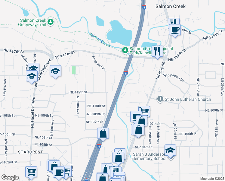 map of restaurants, bars, coffee shops, grocery stores, and more near 11208 Northeast 14th Court in Vancouver