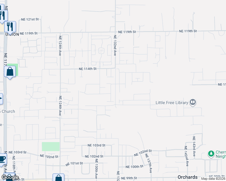 map of restaurants, bars, coffee shops, grocery stores, and more near 11109 Northeast 131st Avenue in Vancouver