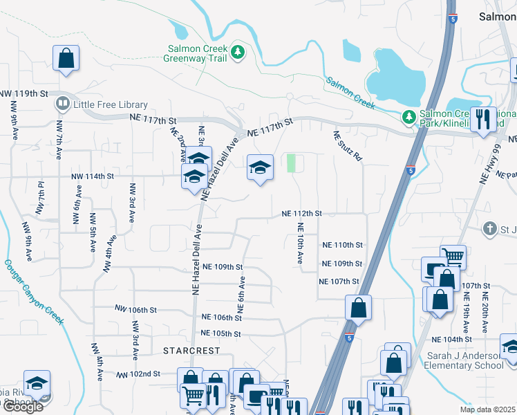 map of restaurants, bars, coffee shops, grocery stores, and more near 700 Northeast 112th Street in Vancouver