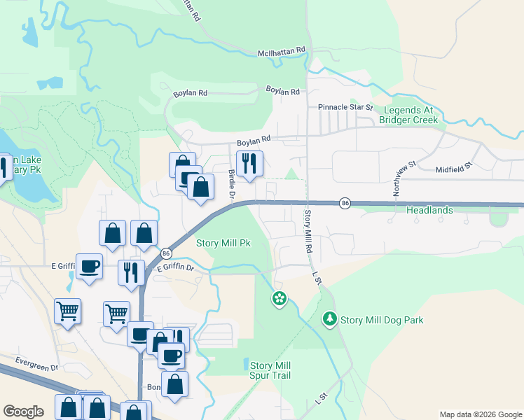 map of restaurants, bars, coffee shops, grocery stores, and more near 28 Bridger Drive in Bozeman