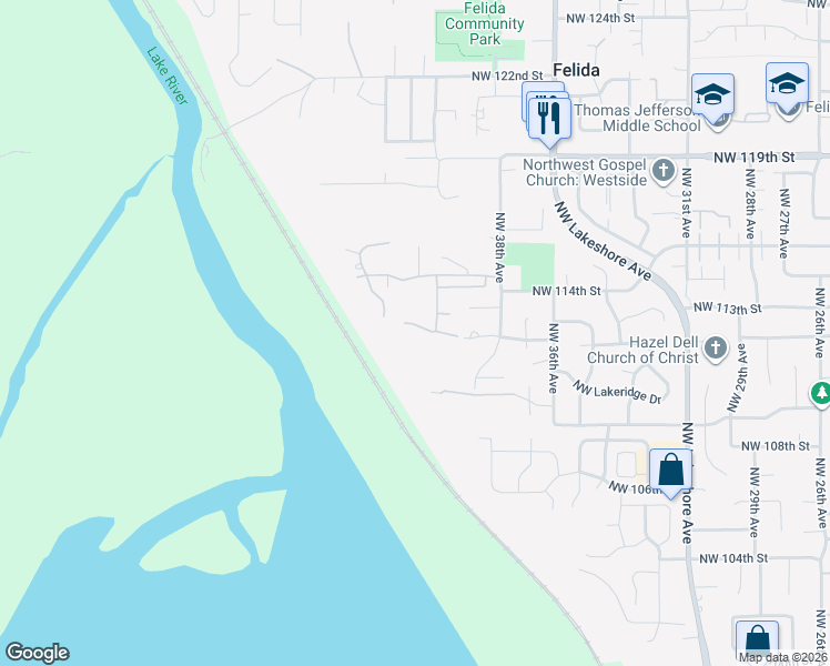 map of restaurants, bars, coffee shops, grocery stores, and more near 4101 Northwest 112th Way in Vancouver