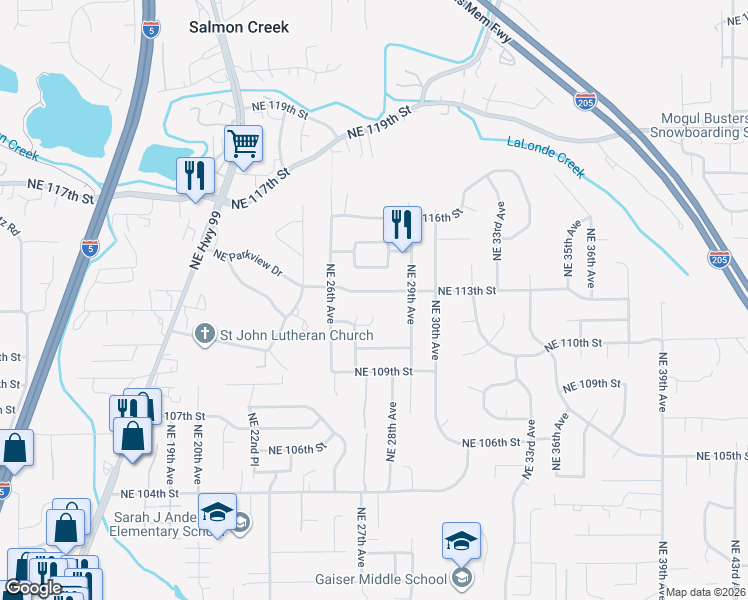 map of restaurants, bars, coffee shops, grocery stores, and more near 2711 Northeast 111th Street in Vancouver