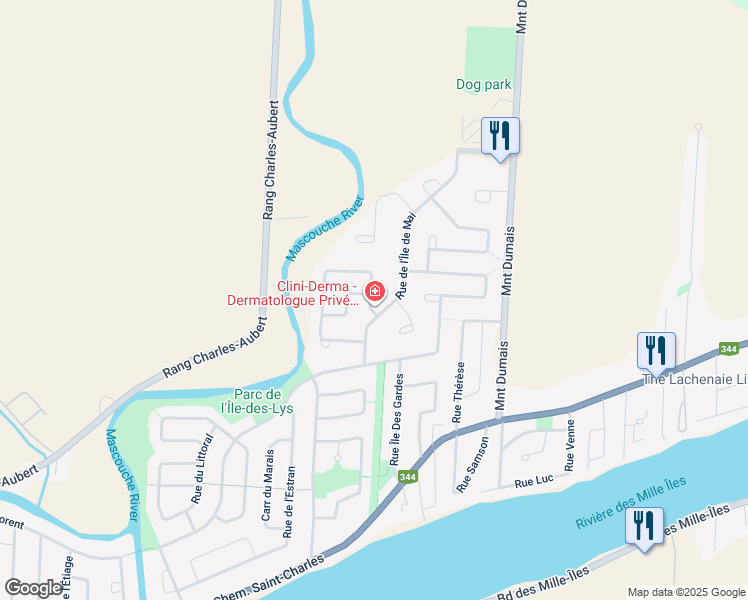 map of restaurants, bars, coffee shops, grocery stores, and more near 284 Rue de l'Ïle aux Fraises in Terrebonne