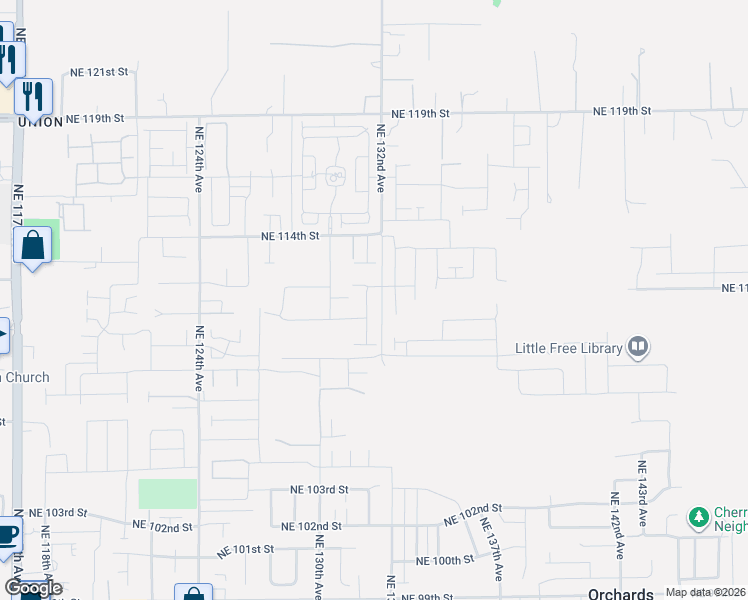 map of restaurants, bars, coffee shops, grocery stores, and more near 11117 Northeast 131st Avenue in Vancouver