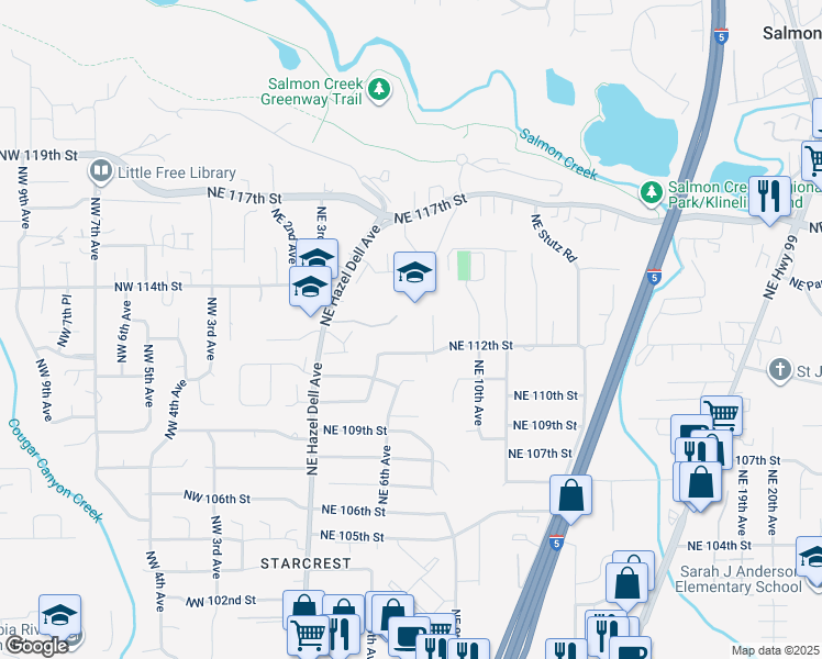 map of restaurants, bars, coffee shops, grocery stores, and more near 700 Northeast 112th Street in Vancouver