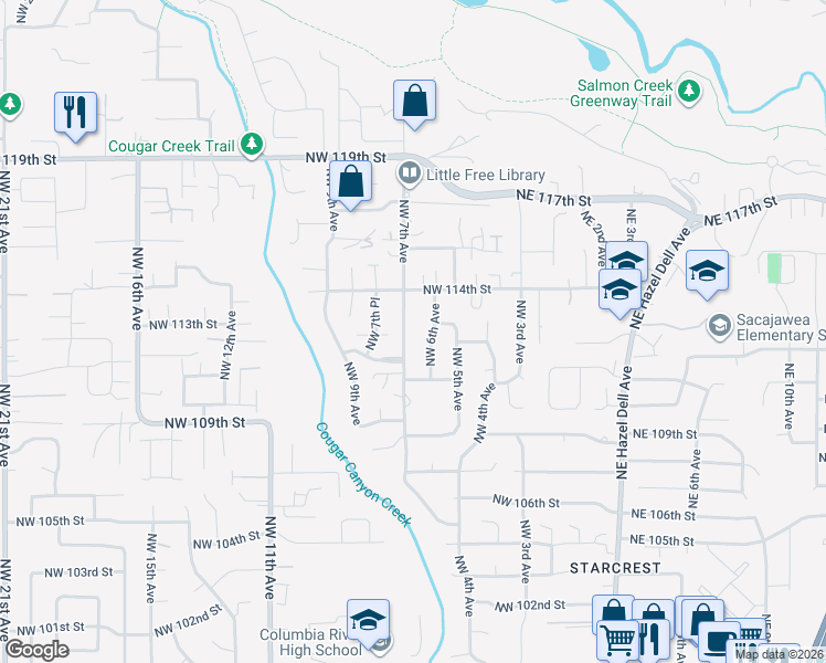 map of restaurants, bars, coffee shops, grocery stores, and more near 11211 Northwest 7th Avenue in Vancouver