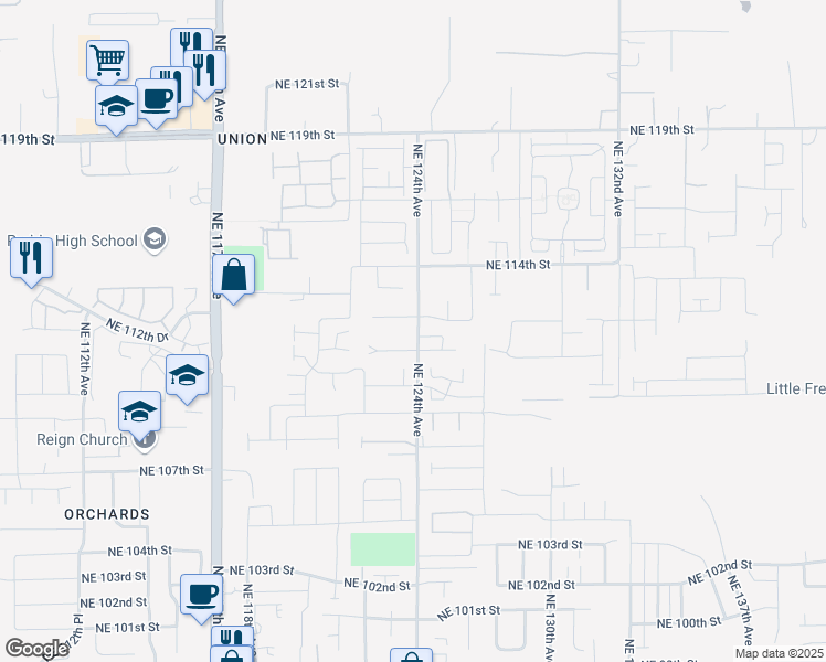 map of restaurants, bars, coffee shops, grocery stores, and more near 11110 Northeast 124th Avenue in Vancouver