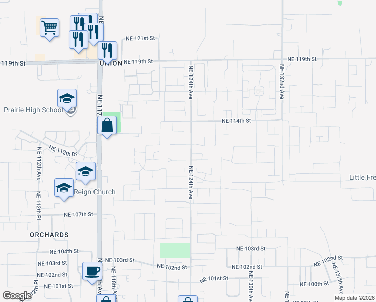 map of restaurants, bars, coffee shops, grocery stores, and more near 11110 Northeast 124th Avenue in Vancouver