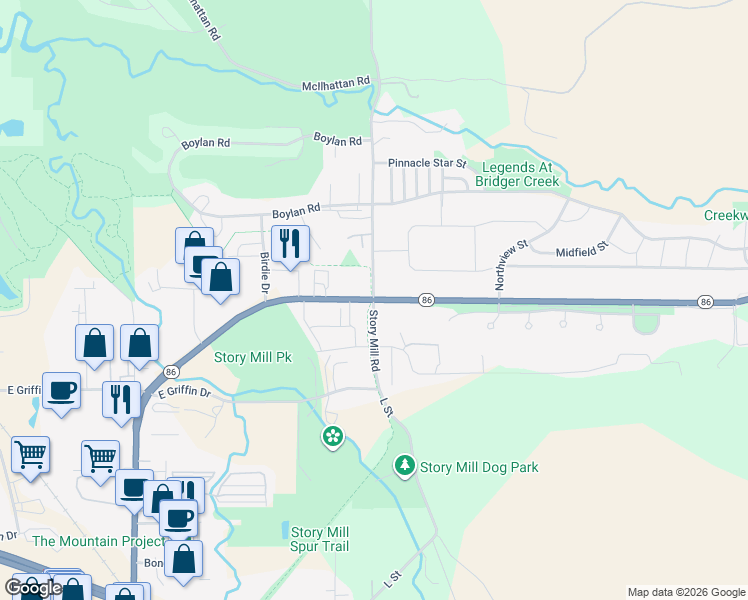 map of restaurants, bars, coffee shops, grocery stores, and more near Bridger Drive in Bozeman