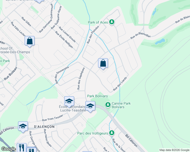map of restaurants, bars, coffee shops, grocery stores, and more near 4 Rue des Liards in Blainville
