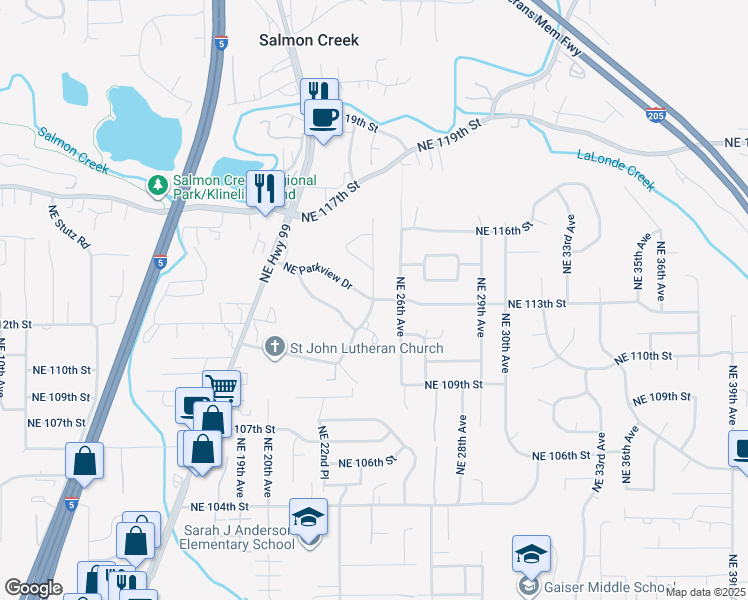 map of restaurants, bars, coffee shops, grocery stores, and more near 2401 Northeast 113th Street in Vancouver