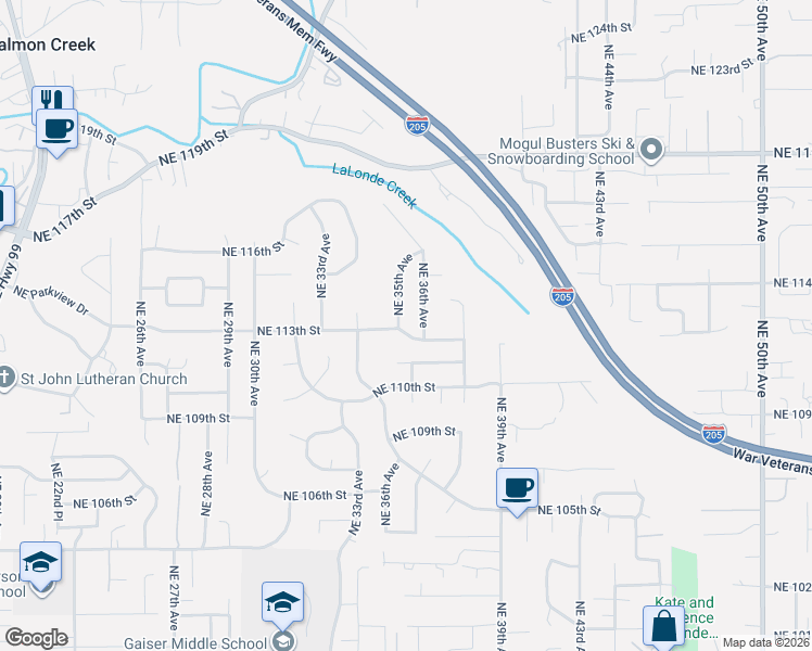 map of restaurants, bars, coffee shops, grocery stores, and more near 11314 Northeast 36th Avenue in Vancouver