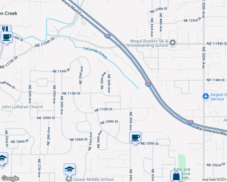 map of restaurants, bars, coffee shops, grocery stores, and more near 11400 Northeast 38th Court in Vancouver