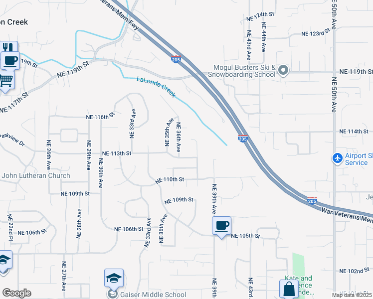 map of restaurants, bars, coffee shops, grocery stores, and more near 11400 Northeast 38th Court in Vancouver