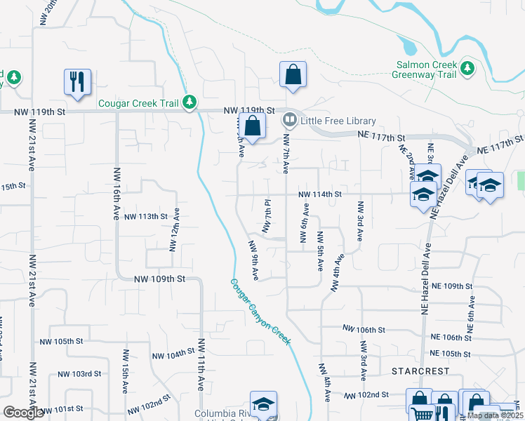 map of restaurants, bars, coffee shops, grocery stores, and more near 11315 Northwest 8th Court in Vancouver