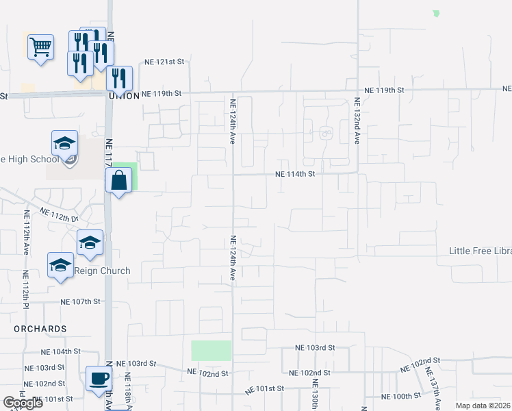 map of restaurants, bars, coffee shops, grocery stores, and more near 11204 Northeast 126th Avenue in Vancouver