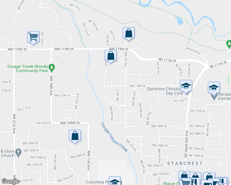 map of restaurants, bars, coffee shops, grocery stores, and more near 11315 Northwest 8th Court in Vancouver