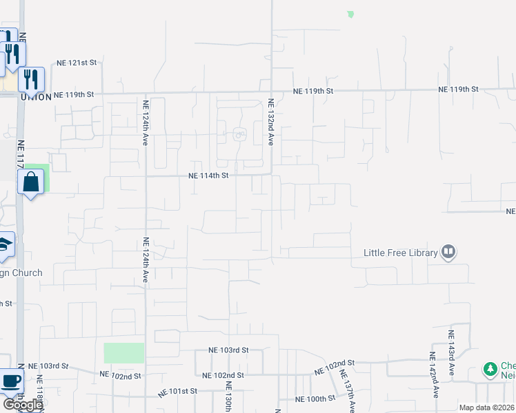 map of restaurants, bars, coffee shops, grocery stores, and more near 13108 Northeast 112th Street in Vancouver