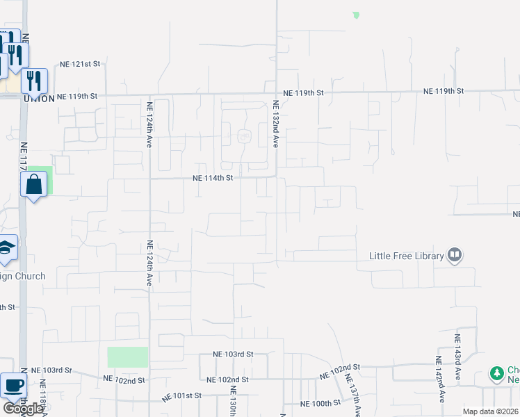 map of restaurants, bars, coffee shops, grocery stores, and more near 13106 Northeast 112th Street in Vancouver