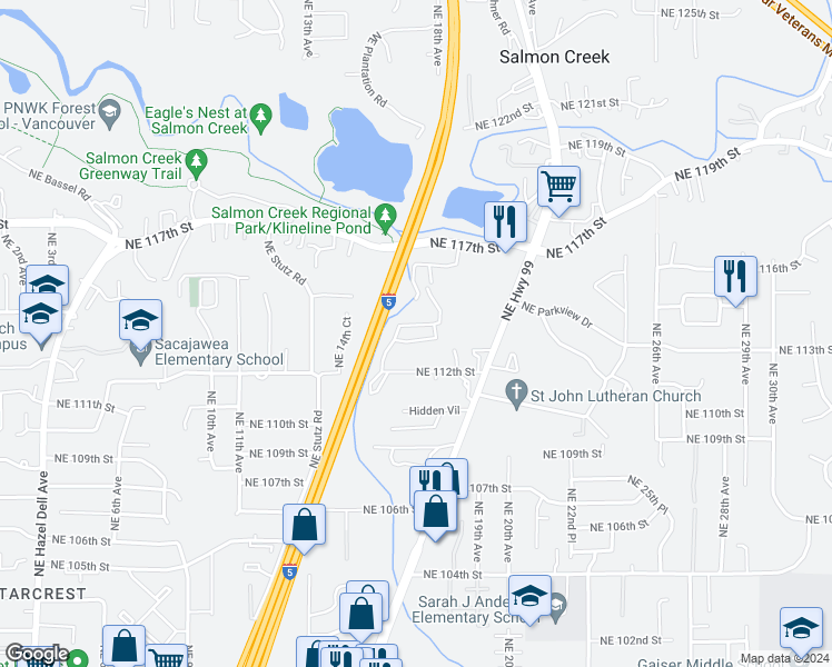 map of restaurants, bars, coffee shops, grocery stores, and more near 1621 Northeast 113th Street in Vancouver