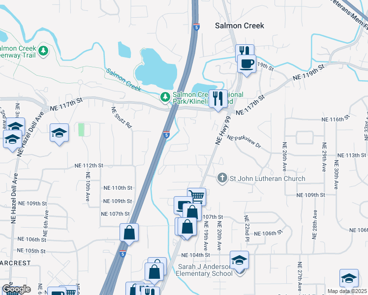 map of restaurants, bars, coffee shops, grocery stores, and more near 1621 Northeast 113th Street in Vancouver