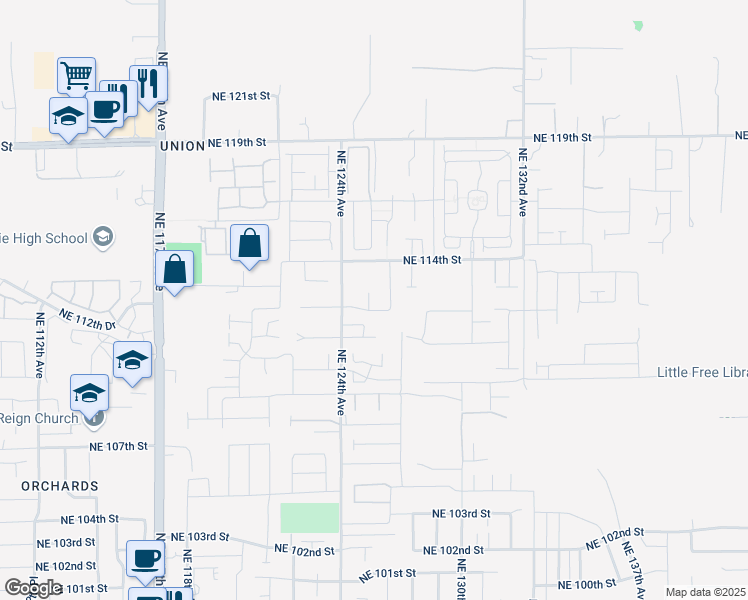 map of restaurants, bars, coffee shops, grocery stores, and more near 11203 Northeast 126th Avenue in Vancouver