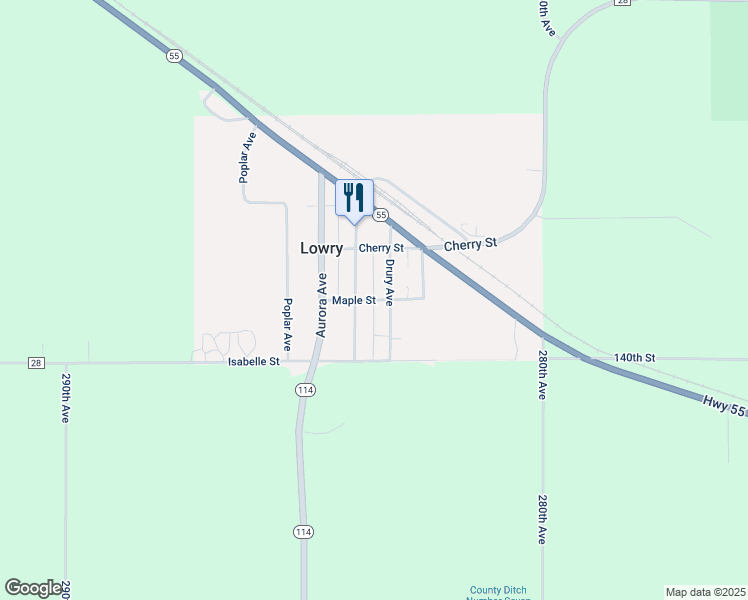 map of restaurants, bars, coffee shops, grocery stores, and more near Maple Street in Lowry