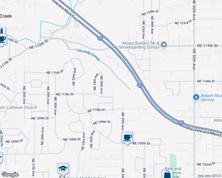 map of restaurants, bars, coffee shops, grocery stores, and more near 11400 Northeast 38th Court in Vancouver
