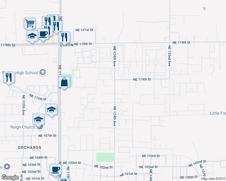 map of restaurants, bars, coffee shops, grocery stores, and more near 11120 Northeast 124th Avenue in Vancouver