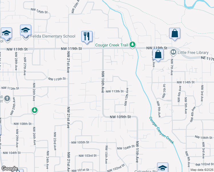 map of restaurants, bars, coffee shops, grocery stores, and more near 1508 Northwest 113th Street in Vancouver