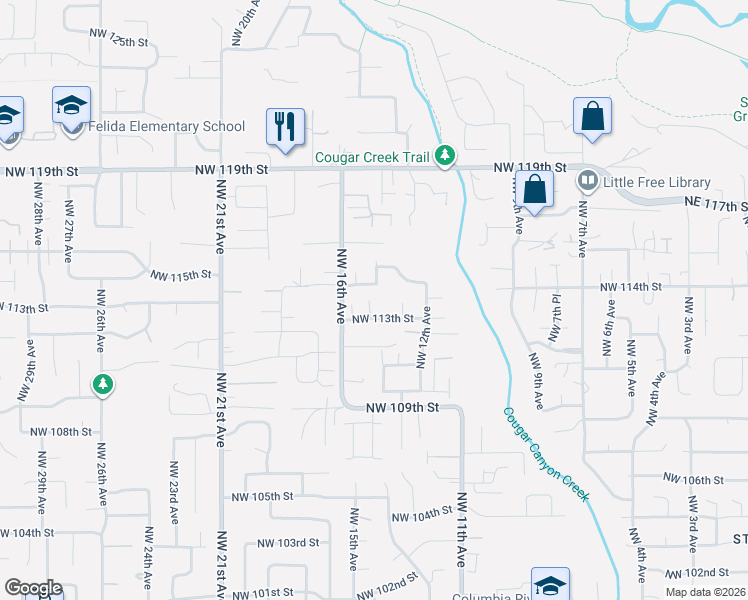 map of restaurants, bars, coffee shops, grocery stores, and more near 1414 Northwest 113th Street in Vancouver