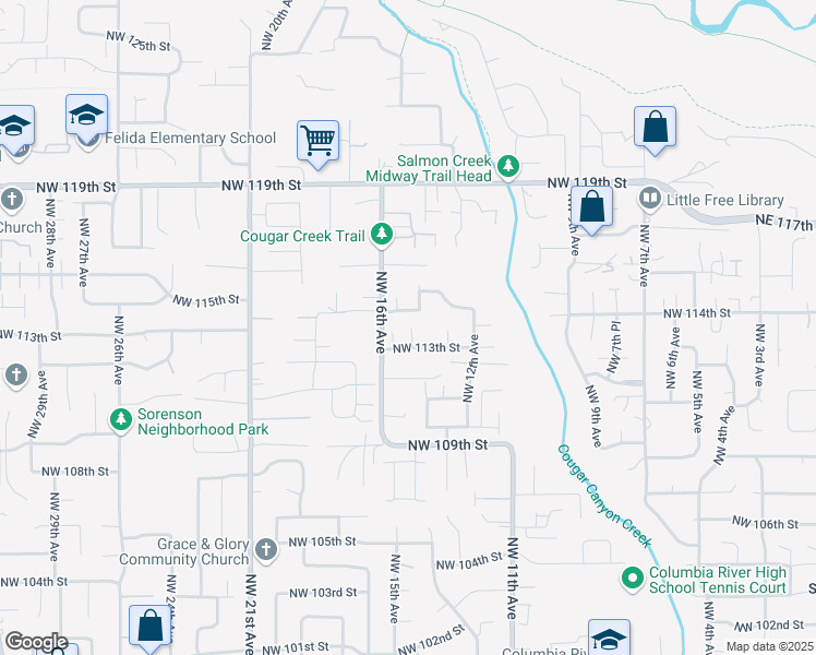 map of restaurants, bars, coffee shops, grocery stores, and more near 1416 Northwest 113th Street in Vancouver
