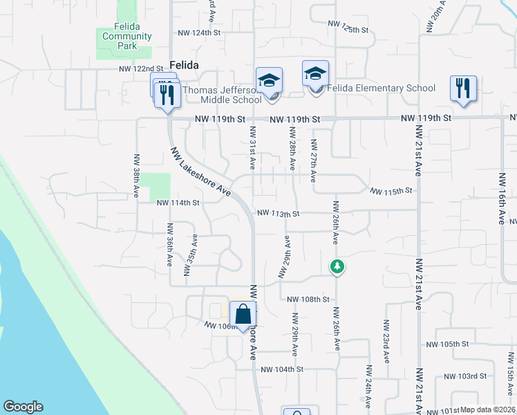 map of restaurants, bars, coffee shops, grocery stores, and more near 3012 Northwest 113th Street in Vancouver