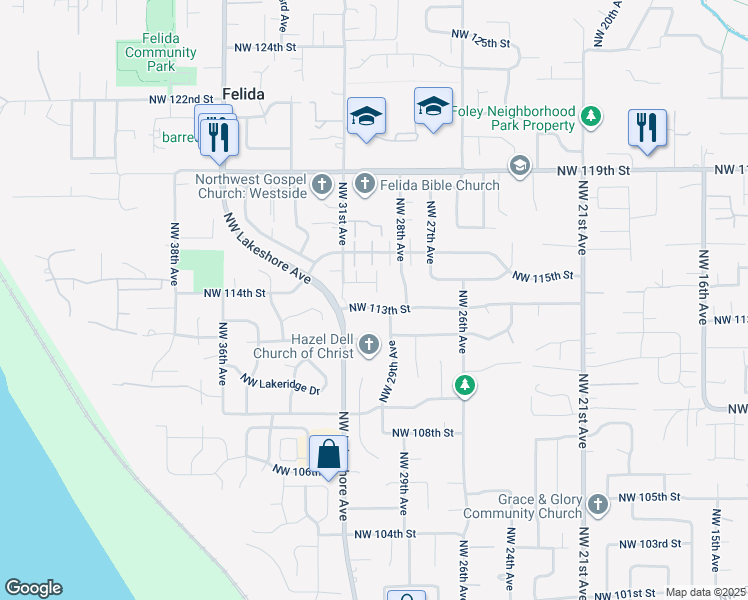 map of restaurants, bars, coffee shops, grocery stores, and more near 2912 Northwest 113th Street in Vancouver