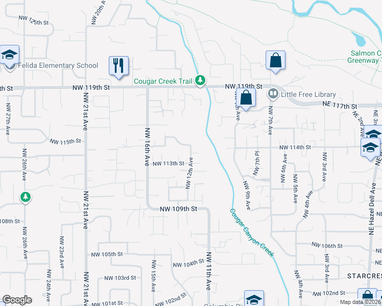 map of restaurants, bars, coffee shops, grocery stores, and more near 1707 Northwest 114th Circle in Vancouver
