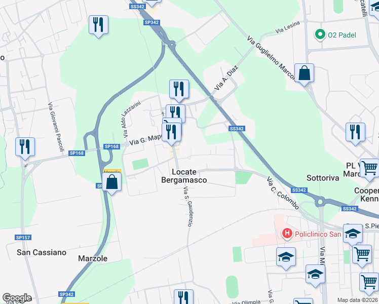 map of restaurants, bars, coffee shops, grocery stores, and more near 13 Via Don Leone Foiadelli in Locate Bergamasco